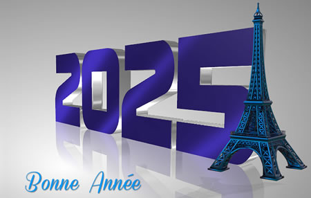 image avec la tour Eiffel en 3D avec texte de bonne année 2025