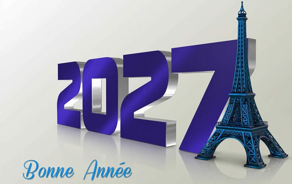 image avec la tour Eiffel en 3D avec texte de bonne année 2027