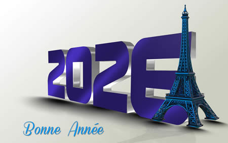 image avec la tour Eiffel en 3D avec texte de bonne année 2027