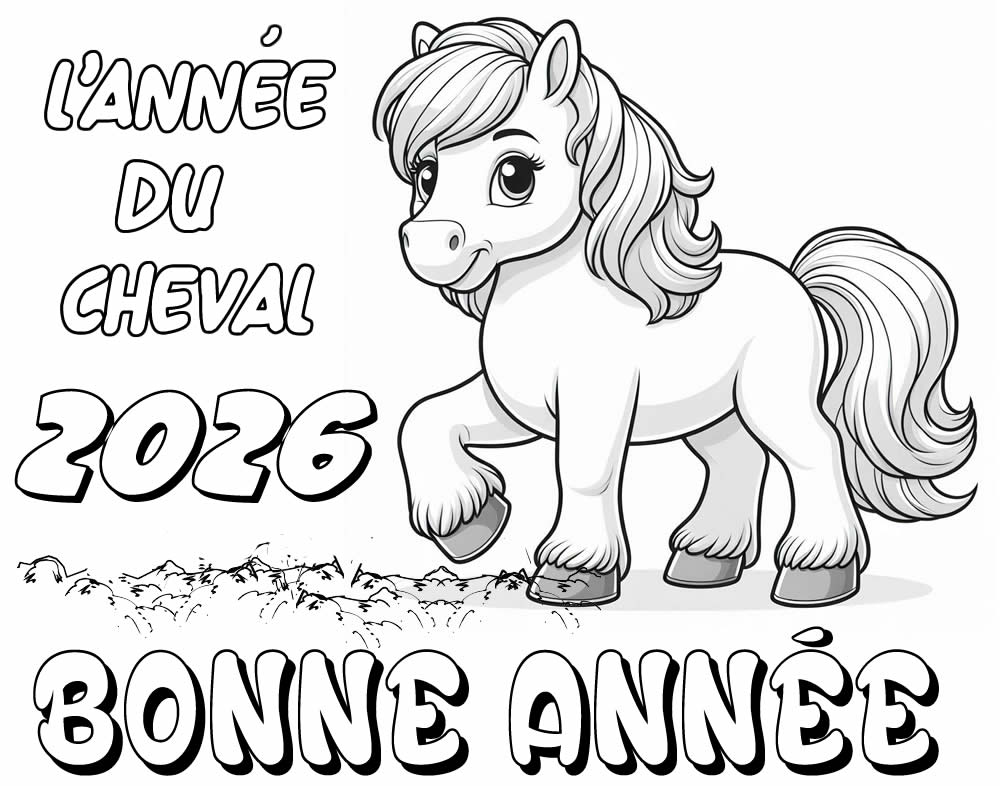 Image avec cheval mignon à la bouche fumante avec des vœux de bonne année.