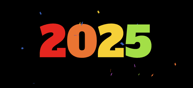 Animation avec le numéro 2025 avec confettis colorés