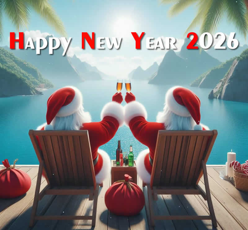 Image avec des gens déguisés en père noël au bord de la mer