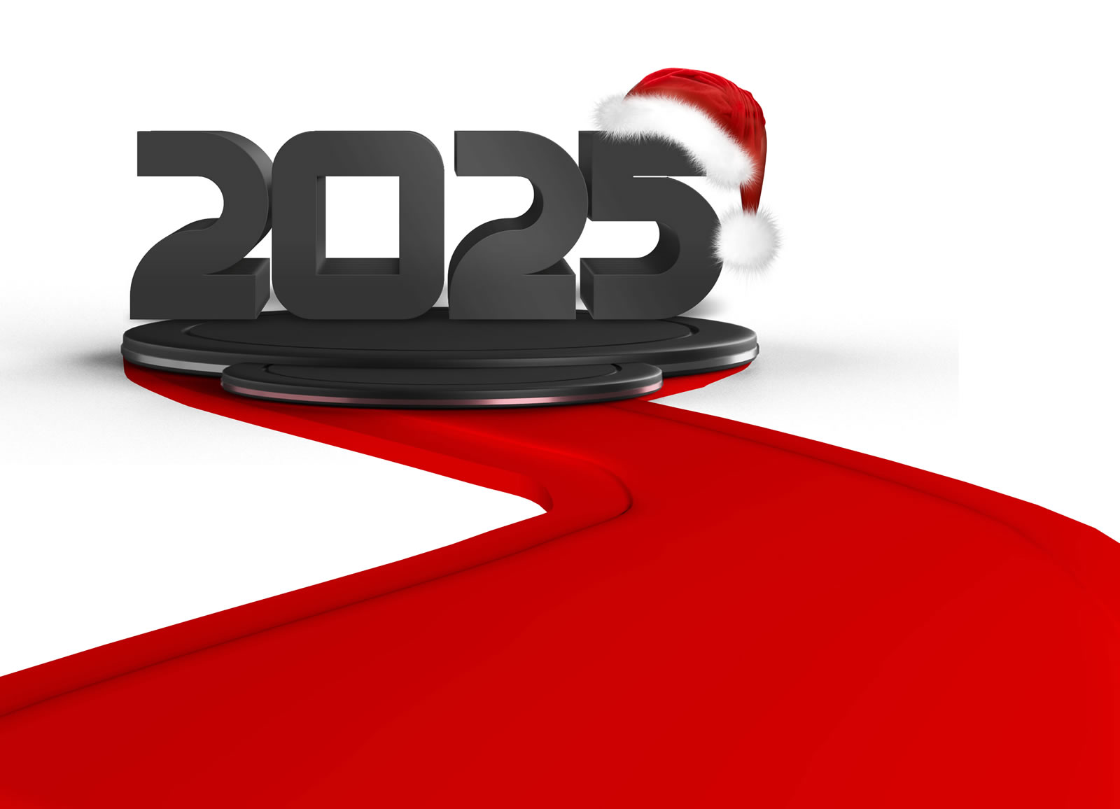 Image avec route menant à 2024 avec chapeau de père Noël